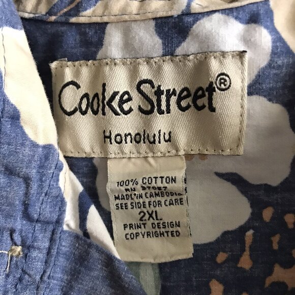 Men’s COOKE STREET Blue Floral Stone Wash Hawaiian Shirt Size 2XL - Picture 4 of 7